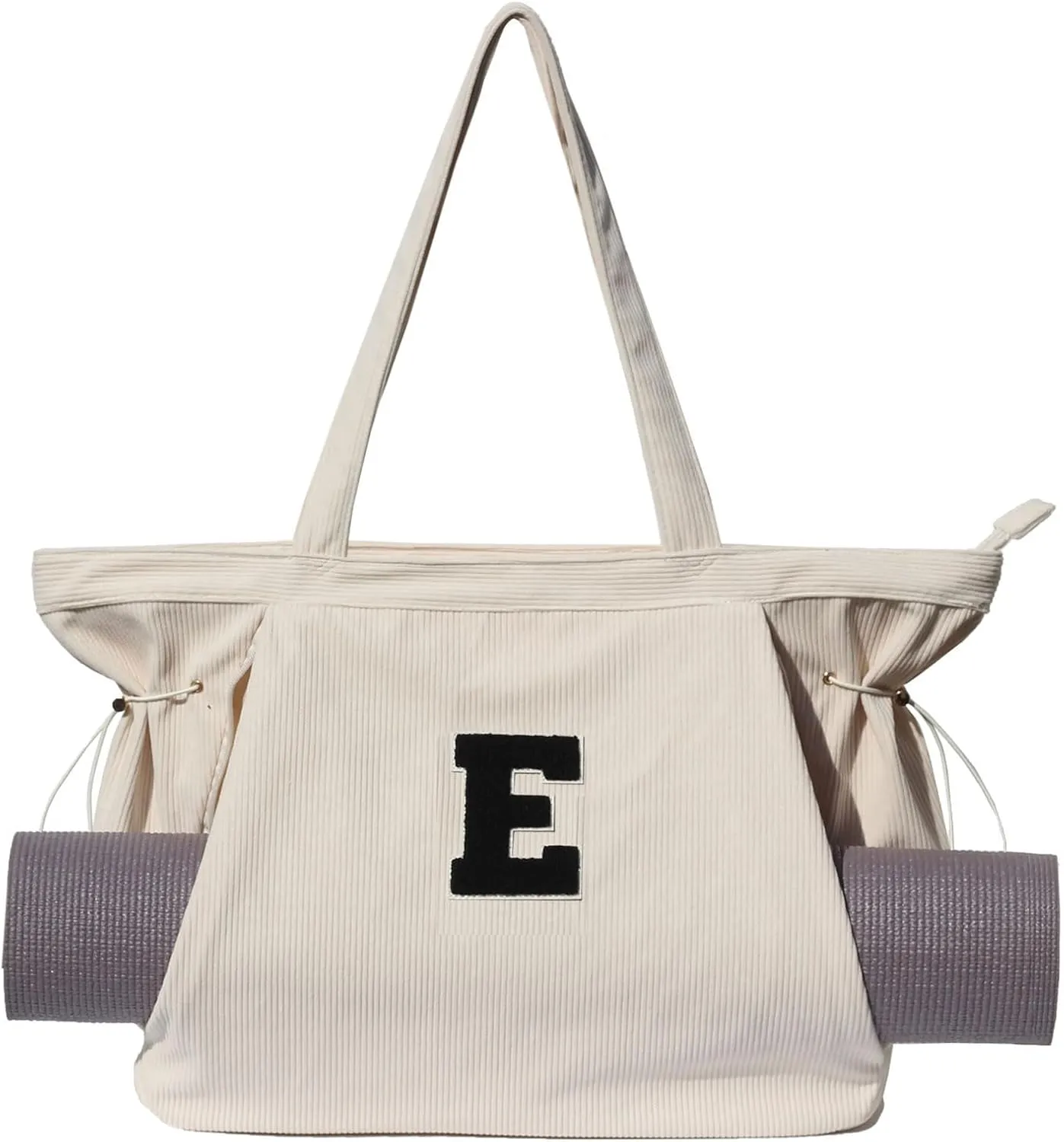 ESVAN Corduroy Yoga Tote Bag Gifts for Women Drawstring Yoga Mat Bag for Office Workout Travel Carryall Pilates Gym