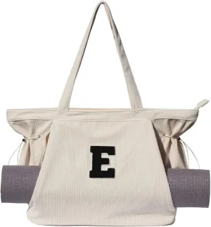 ESVAN Corduroy Yoga Tote Bag Gifts for Women Drawstring Yoga Mat Bag for Office Workout Travel Carryall Pilates Gym