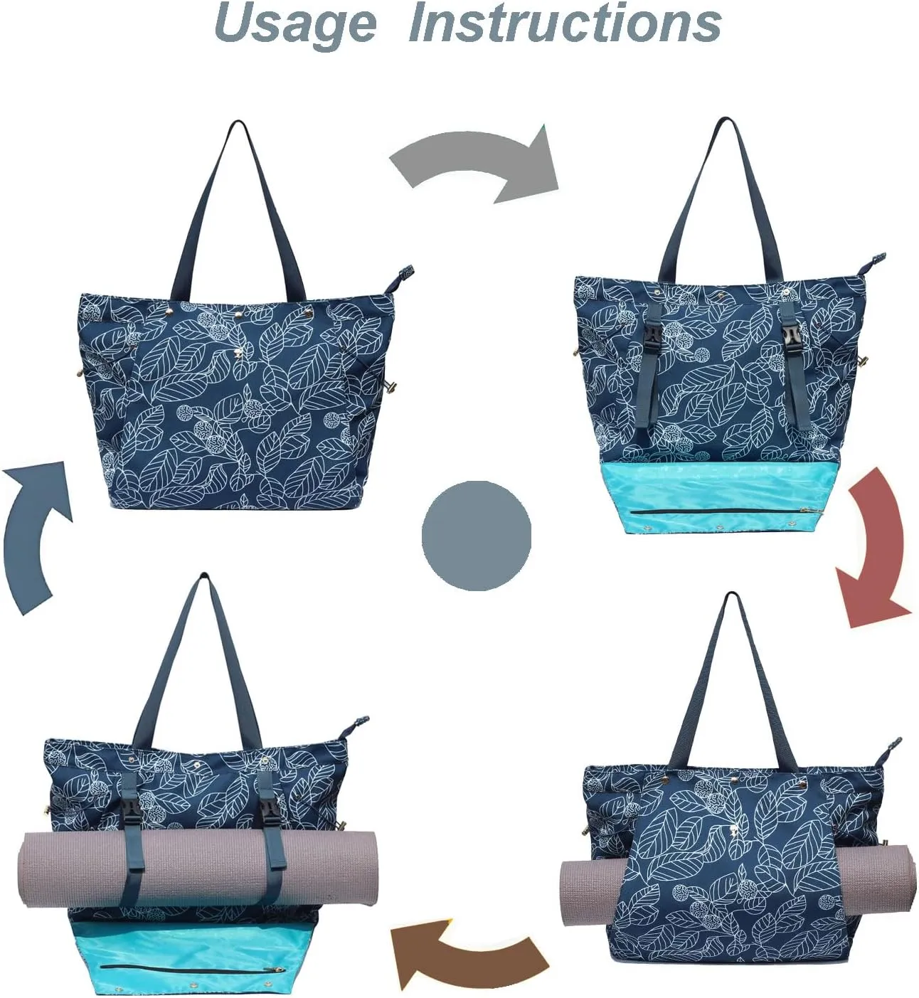 ESVAN Yoga Mat Bag, Gym Bag Tote Bag with Multi Pockets For Women Drawstring Yoga Mat Carrier Pilates Travel Workout Office