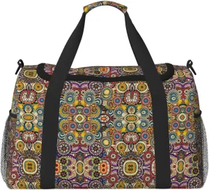 Ethnic Circles Floral Pattern print Large Canvas Travel Duffel Bag Weekender Bags for Women Overnight Bag Carry On Tote Bag