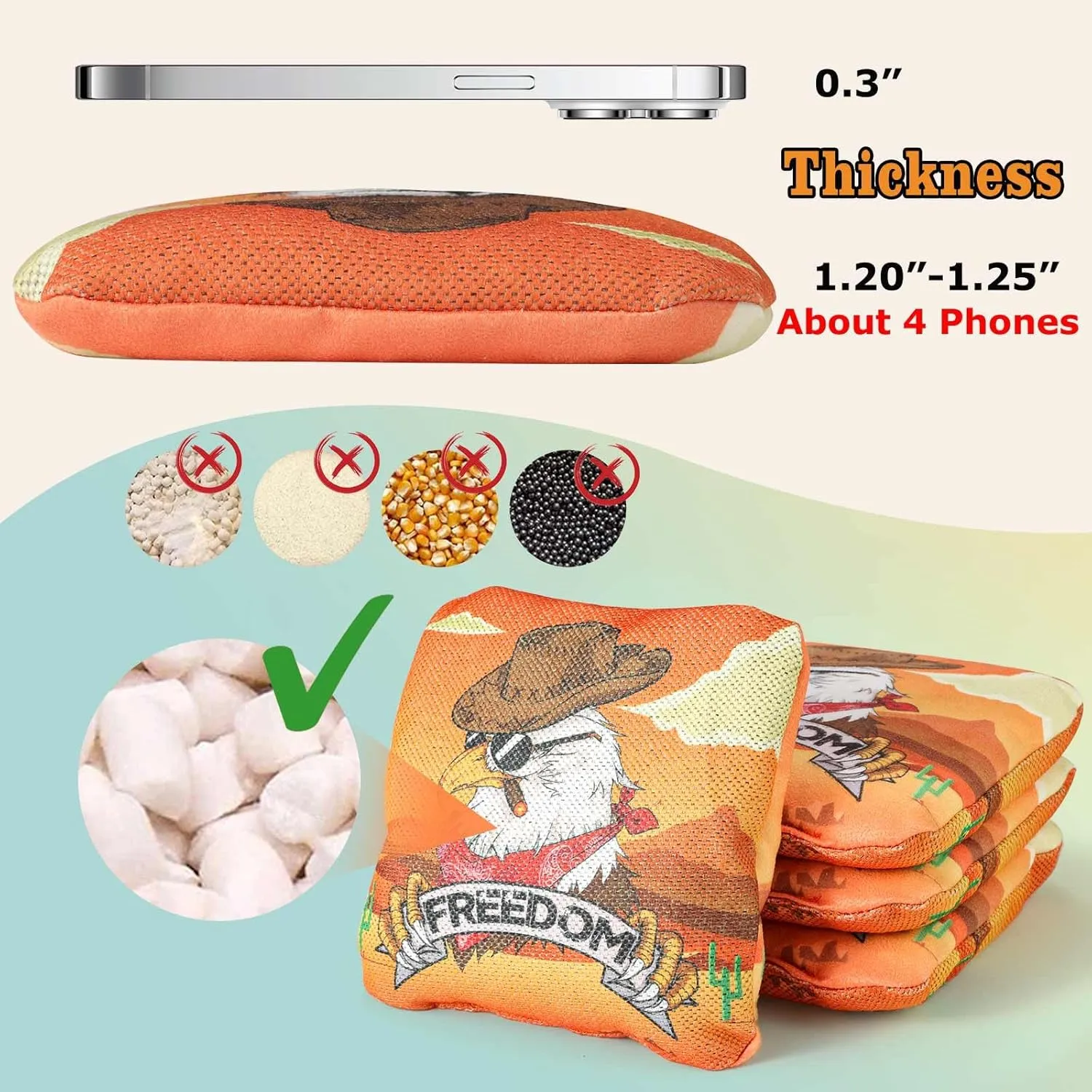 EunHo Cornhole Bags Regulation Dual Sided Set of 8, Professional Cornhole Bean Bags Slick & Sticky Side Bags with Carry Bag