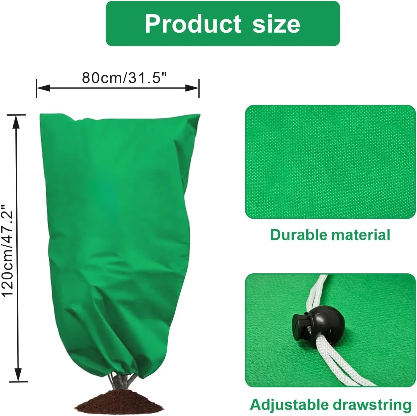 Eunika 6 Pack Plant Covers Freeze Protection, 47.2"x31.5" Frost Blankets with Drawstring Reusable Winter Plant Protectors Bag Covers for Outdoor Garden Trees, Shrubs Cover for Cold Pest,Green