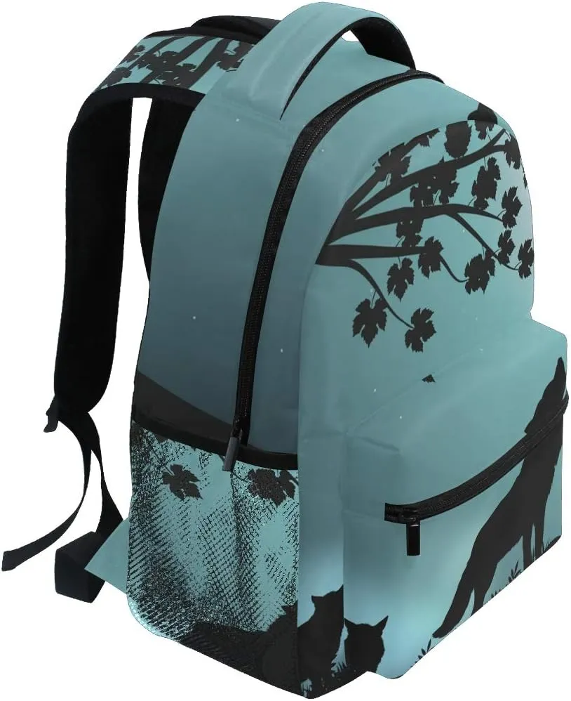 Evening Moon Wolf Print Travel Backpack for School Water Resistant Bookbag