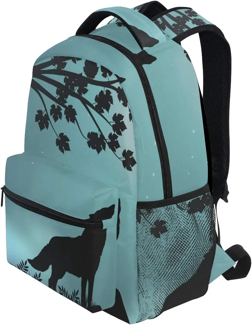 Evening Moon Wolf Print Travel Backpack for School Water Resistant Bookbag