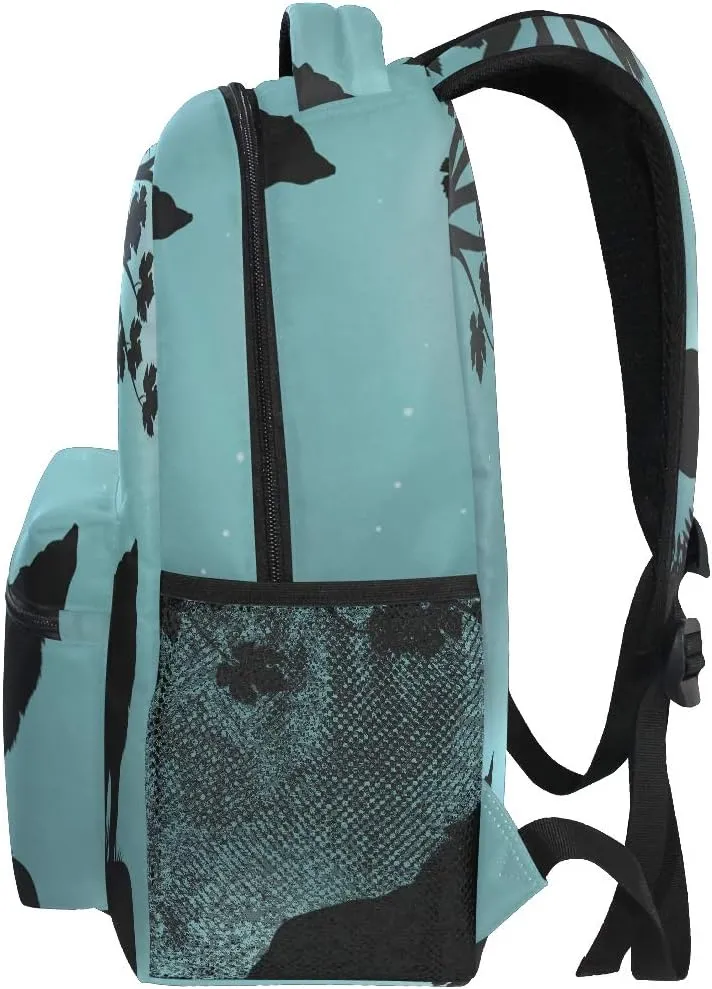 Evening Moon Wolf Print Travel Backpack for School Water Resistant Bookbag
