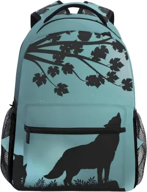 Evening Moon Wolf Print Travel Backpack for School Water Resistant Bookbag
