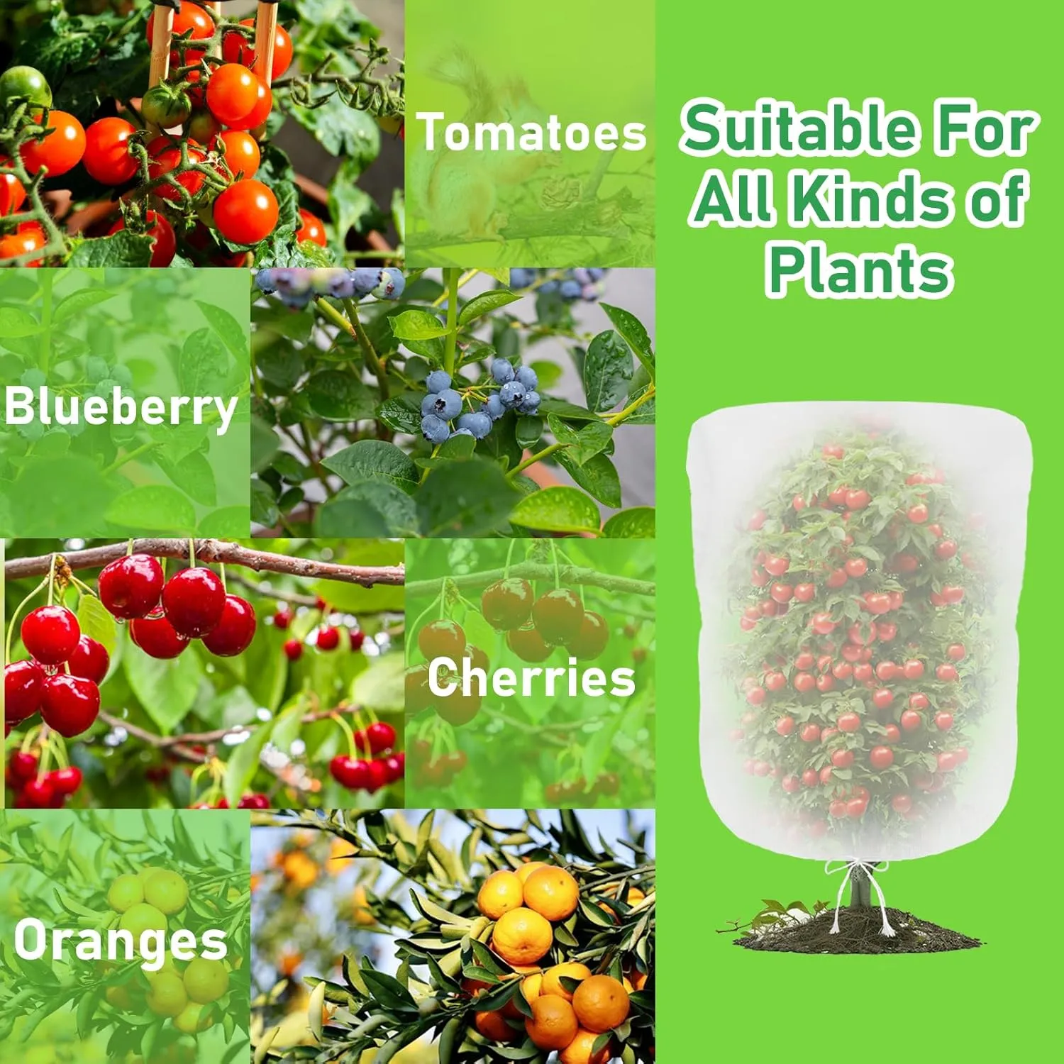 Evoio Bird Netting for Garden Blueberry Bushes Fruit Tree Netting Cover Plant Protection Mesh Bags with Drawstring, 4 Pack 4.6 x 5.9 ft Shrubs Bush Tomato Strawberry Berry Barrier Protectors Net