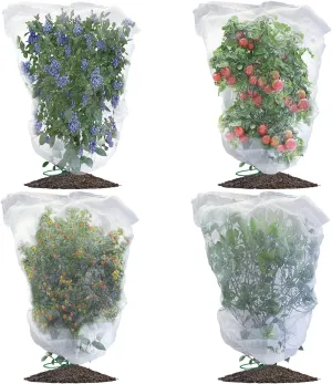 Evoio Bird Netting for Garden Blueberry Bushes Fruit Tree Netting Cover Plant Protection Mesh Bags with Drawstring, 4 Pack 4.6 x 5.9 ft Shrubs Bush Tomato Strawberry Berry Barrier Protectors Net