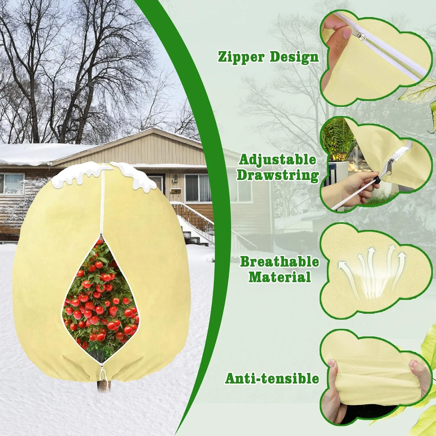 Evoio Plant Covers Freeze Protection 6 x 7 FT 3 oz/yd² Winter Frost Blankets Cloths Fabric Bags with Zipper for Outdoor Plants Tree Shrub Garden Potted Freeze Frost Winterizing Protection (2 Pack)