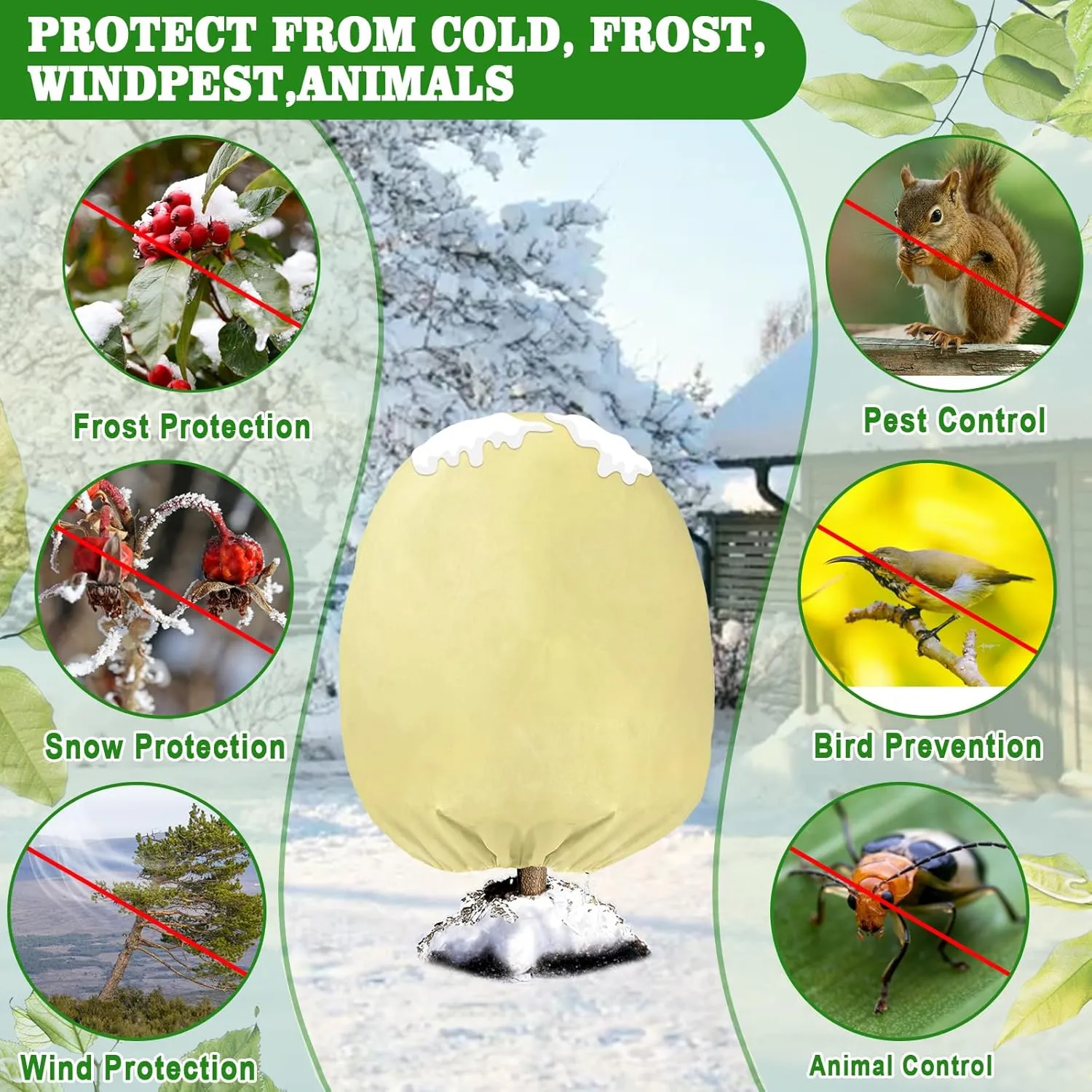 Evoio Plant Covers Freeze Protection 6 x 7 FT 3 oz/yd² Winter Frost Blankets Cloths Fabric Bags with Zipper for Outdoor Plants Tree Shrub Garden Potted Freeze Frost Winterizing Protection (2 Pack)