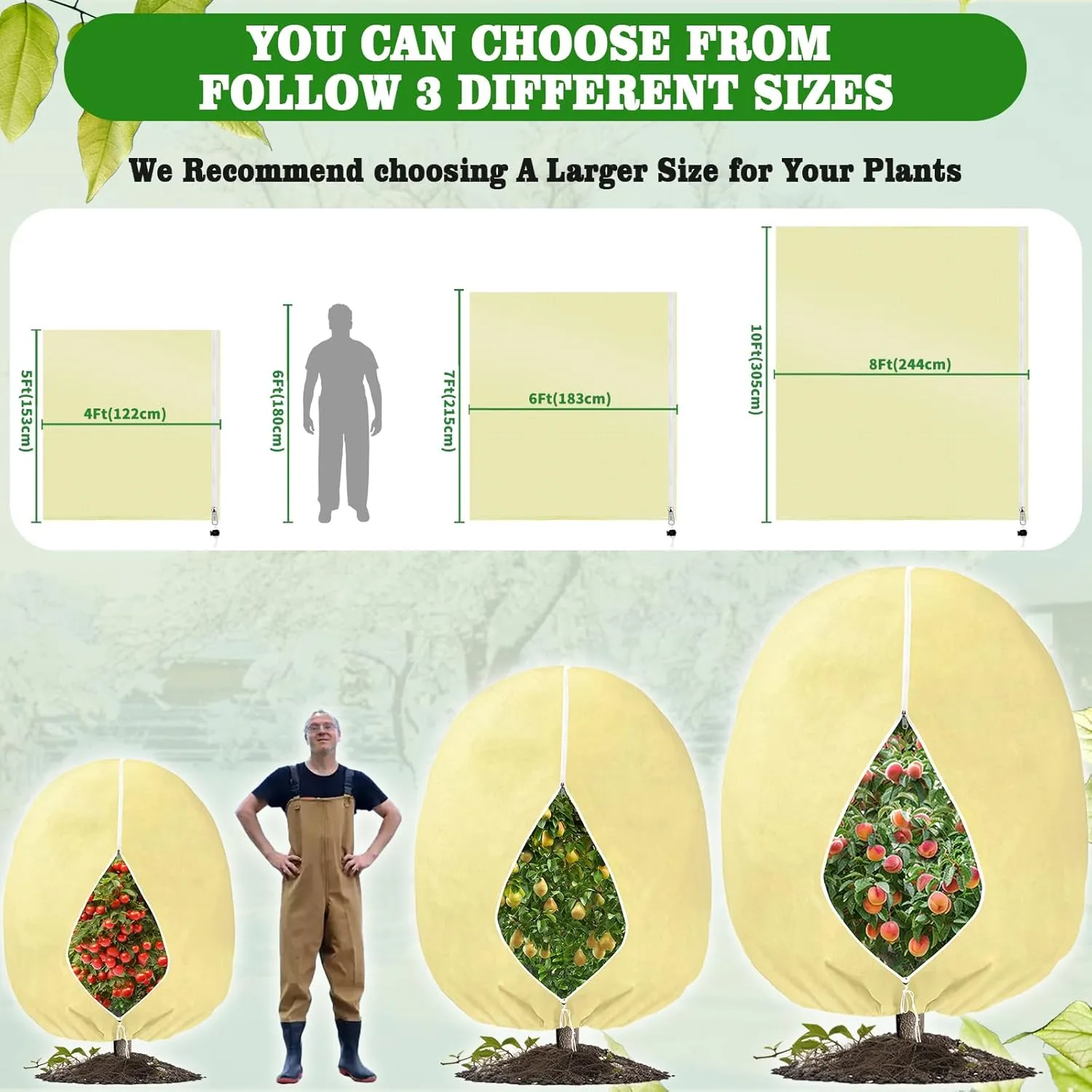 Evoio Plant Covers Freeze Protection 6 x 7 FT 3 oz/yd² Winter Frost Blankets Cloths Fabric Bags with Zipper for Outdoor Plants Tree Shrub Garden Potted Freeze Frost Winterizing Protection (2 Pack)