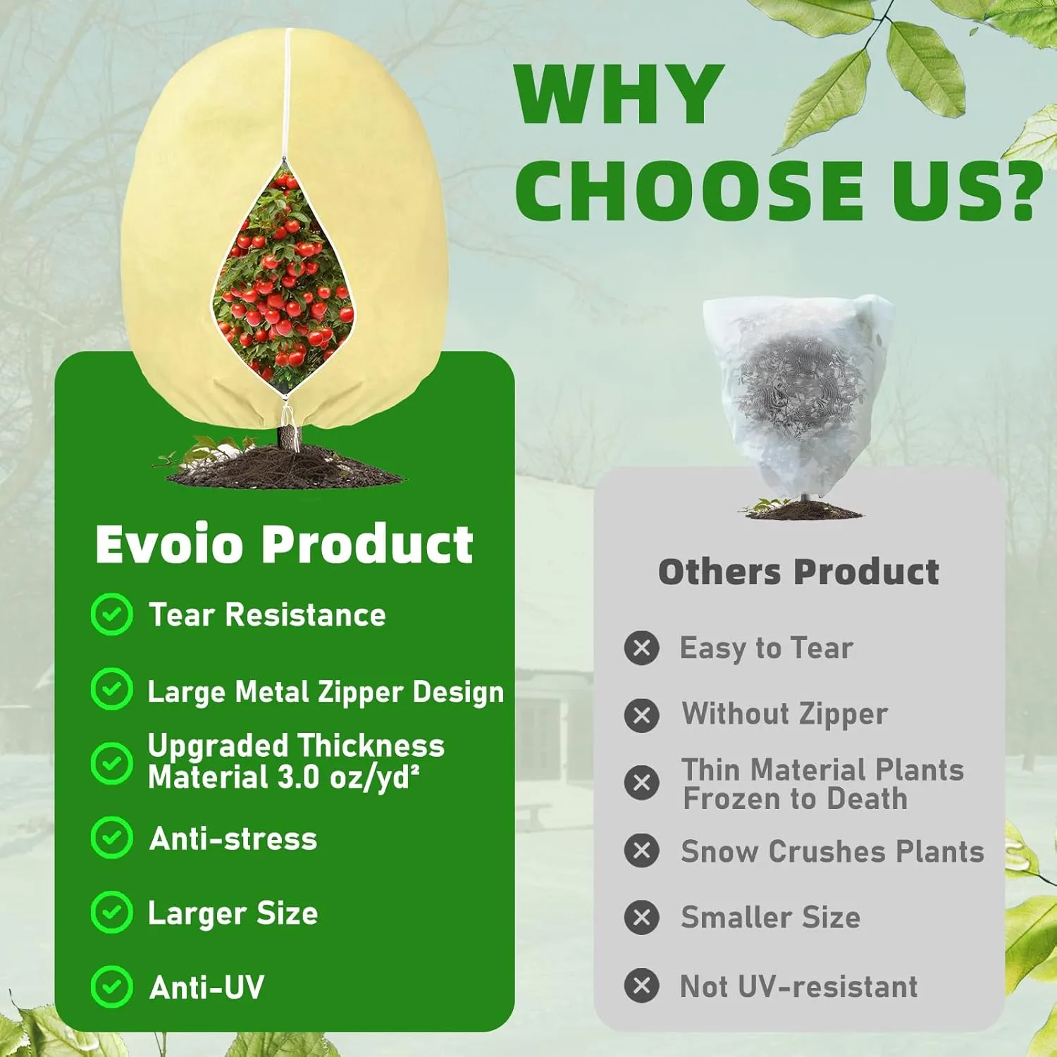 Evoio Plant Covers Freeze Protection 6 x 7 FT 3 oz/yd² Winter Frost Blankets Cloths Fabric Bags with Zipper for Outdoor Plants Tree Shrub Garden Potted Freeze Frost Winterizing Protection (2 Pack)
