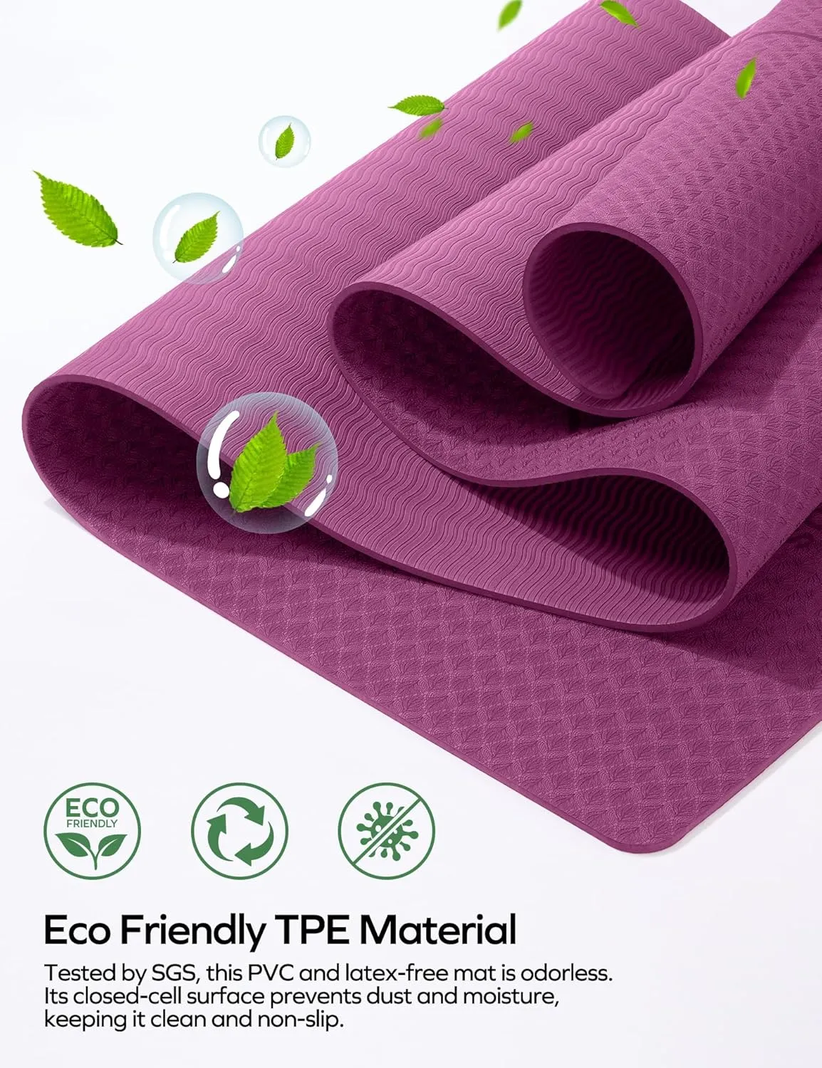 Ewedoos Eco Friendly Yoga Mat with Alignment Marks TPE Yoga Mat Non Slip Hot Yoga Mat Thick 1/4'' Anti-Tear Surfaces Exercise Mats for Home Workout Fitness Pilates
