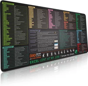 Excel Shortcut Keys Mouse Pad - Extended Large XXL Cheat Sheet Gaming Mousepad | PC Office Spreadsheet Keyboard Mat | Non-Slip Stitched Edge