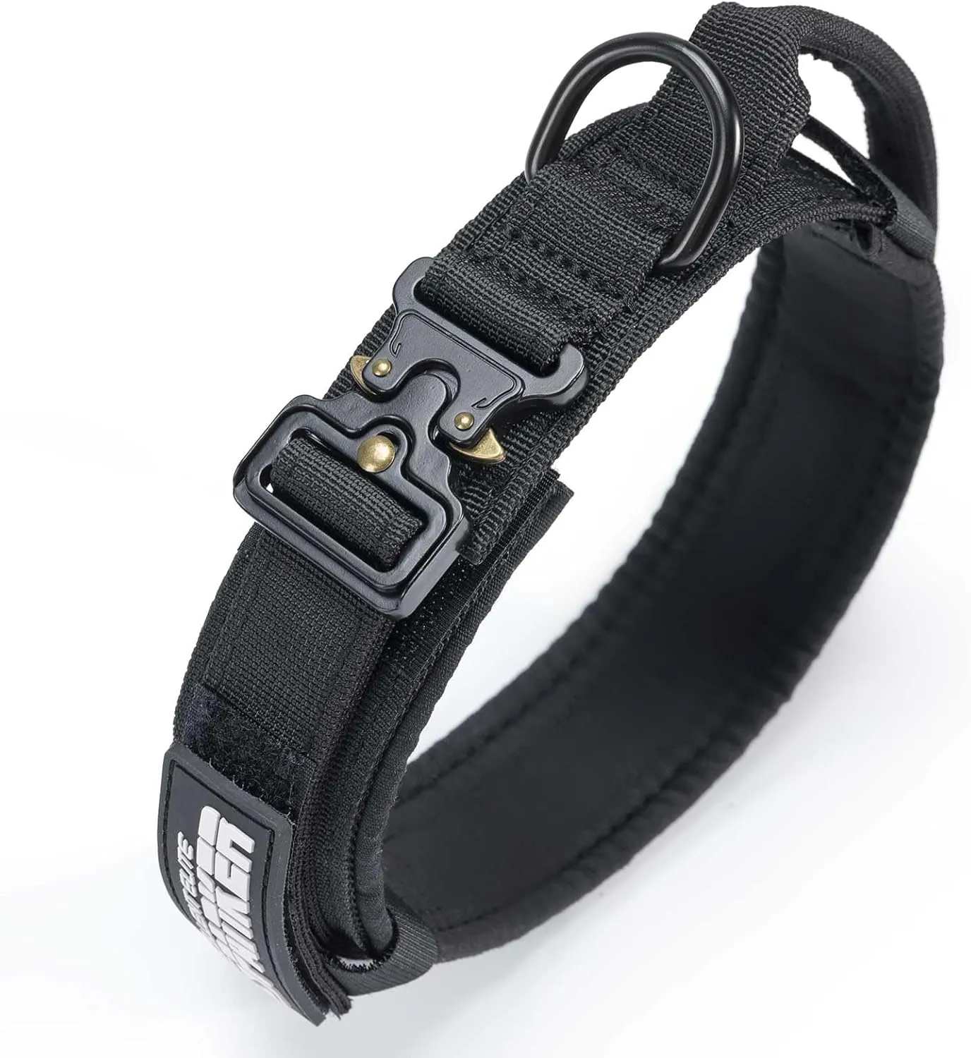 EXCELLENT ELITE SPANKER Tactical Dog Collar Nylon Adjustable Training Collar Military Dog Collar Heavy Duty Metal Buckle with Control Handle for Medium and Large Dogs with Patches(Black-L)
