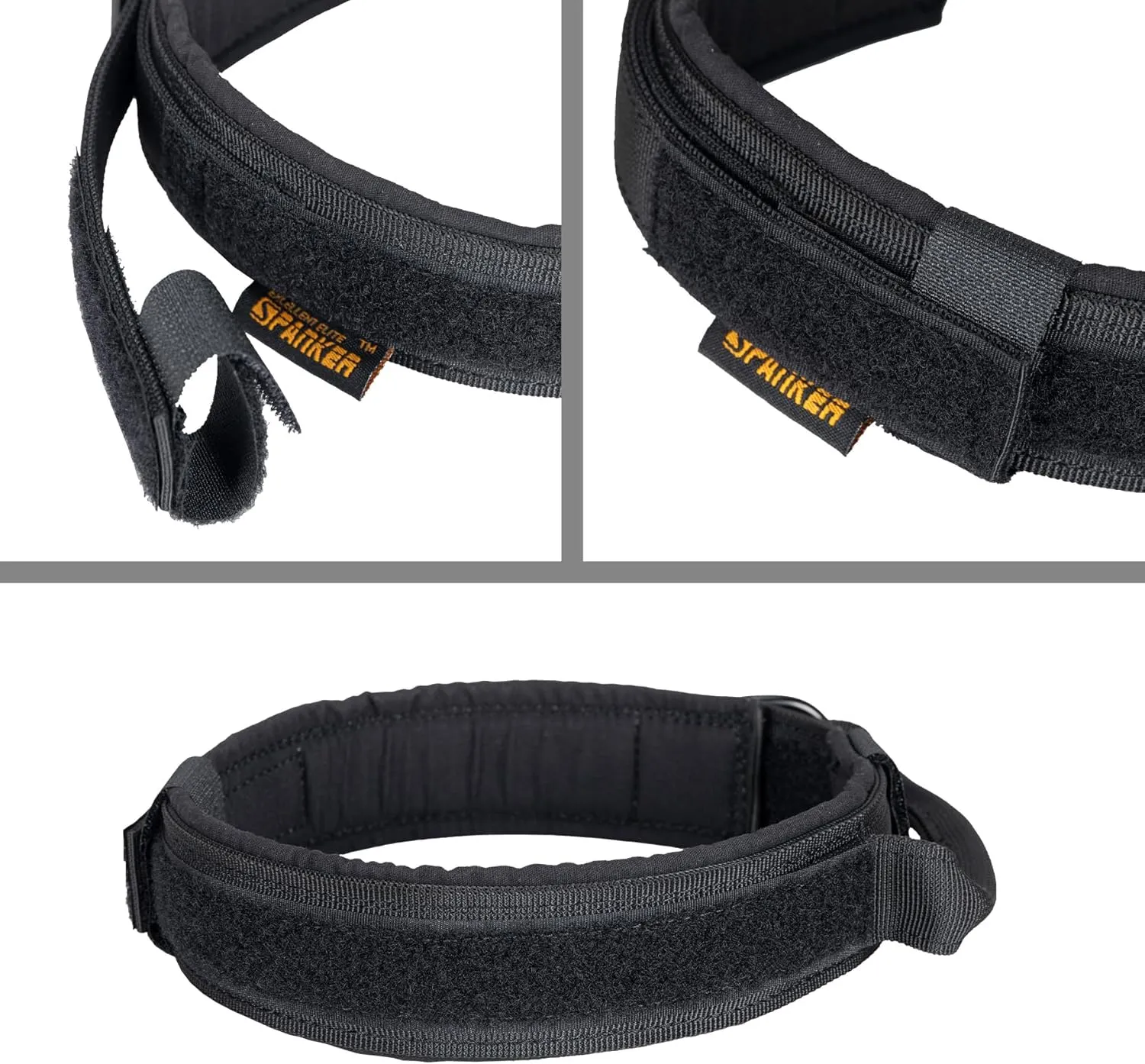 EXCELLENT ELITE SPANKER Tactical Dog Collar Nylon Adjustable Training Collar Military Dog Collar Heavy Duty Metal Buckle with Control Handle for Medium and Large Dogs with Patches(Black-L)