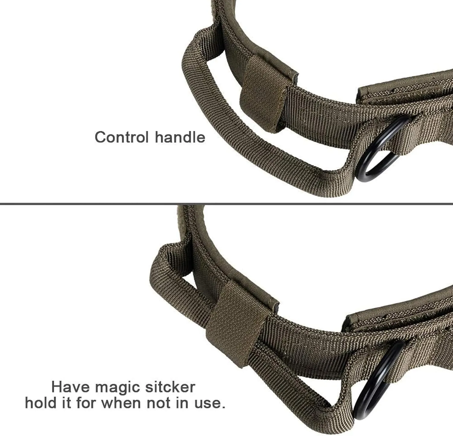 EXCELLENT ELITE SPANKER Tactical Dog Collar Nylon Adjustable Training Collar Military Dog Collar Heavy Duty Metal Buckle with Control Handle for Medium and Large Dogs with Patches(Ranger Green-L)