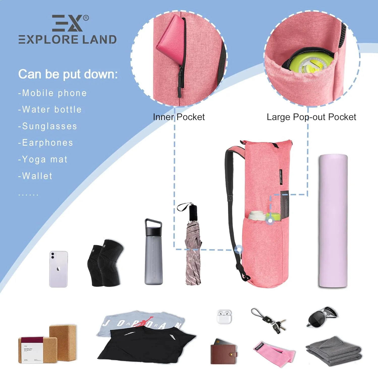 Explore Land Oxford Yoga Mat Storage Bag with Breathable Mesh Window and Large Pockets