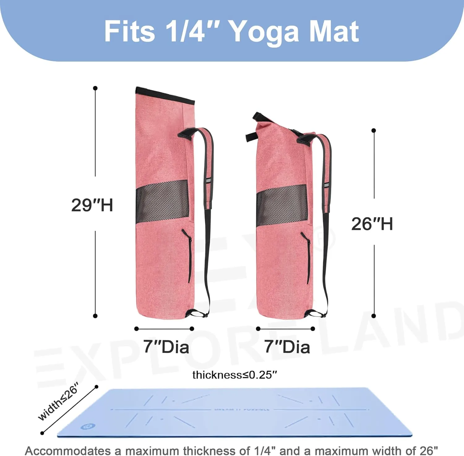 Explore Land Oxford Yoga Mat Storage Bag with Breathable Mesh Window and Large Pockets
