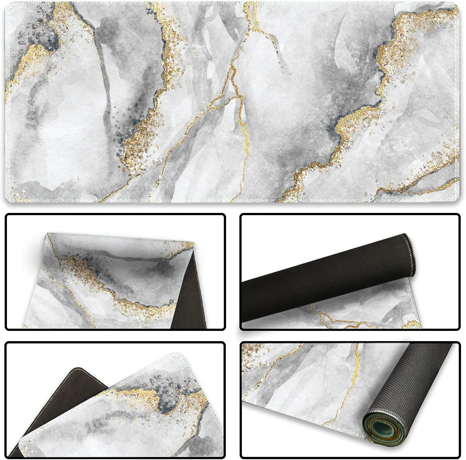 Extended Gaming Mouse Pad XXL ArtSo Large Keyboard Mat Long Mousepad Desk Decor Writing Pad Non Slip Rubber Base Stitched Edges for Work, Game, Office, Home, 35.1" x 15.7", Grey Marble