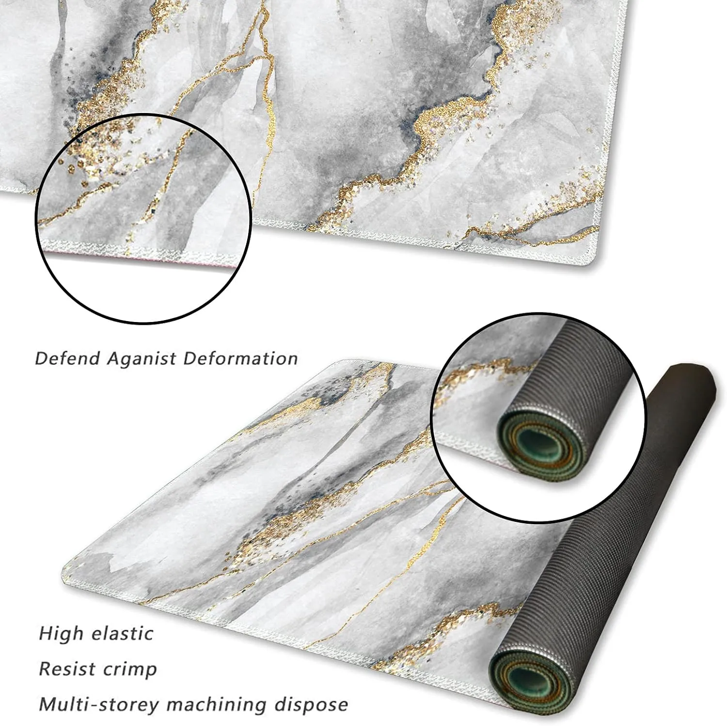Extended Gaming Mouse Pad XXL ArtSo Large Keyboard Mat Long Mousepad Desk Decor Writing Pad Non Slip Rubber Base Stitched Edges for Work, Game, Office, Home, 35.1" x 15.7", Grey Marble