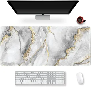 Extended Gaming Mouse Pad XXL ArtSo Large Keyboard Mat Long Mousepad Desk Decor Writing Pad Non Slip Rubber Base Stitched Edges for Work, Game, Office, Home, 35.1" x 15.7", Grey Marble