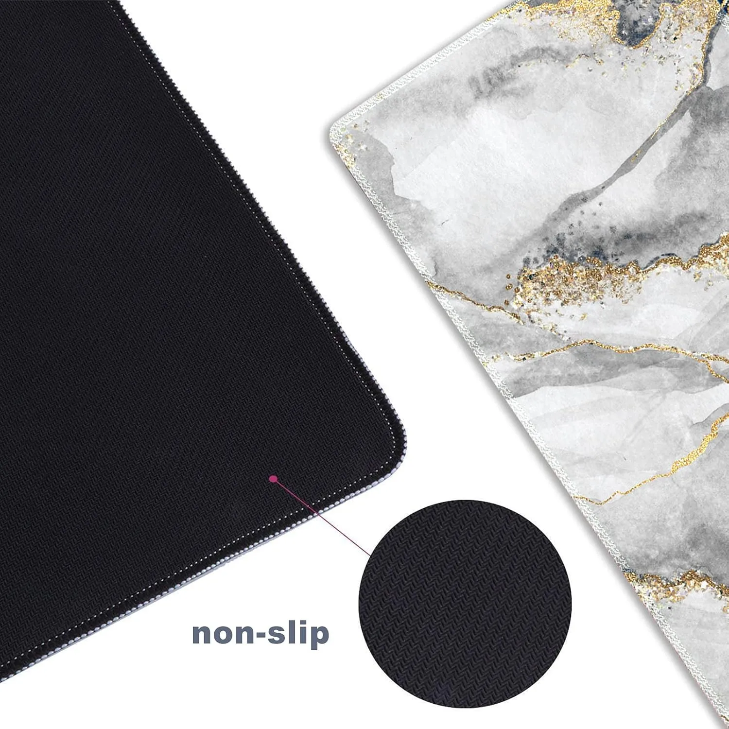 Extended Gaming Mouse Pad XXL ArtSo Large Keyboard Mat Long Mousepad Desk Decor Writing Pad Non Slip Rubber Base Stitched Edges for Work, Game, Office, Home, 35.1" x 15.7", Grey Marble
