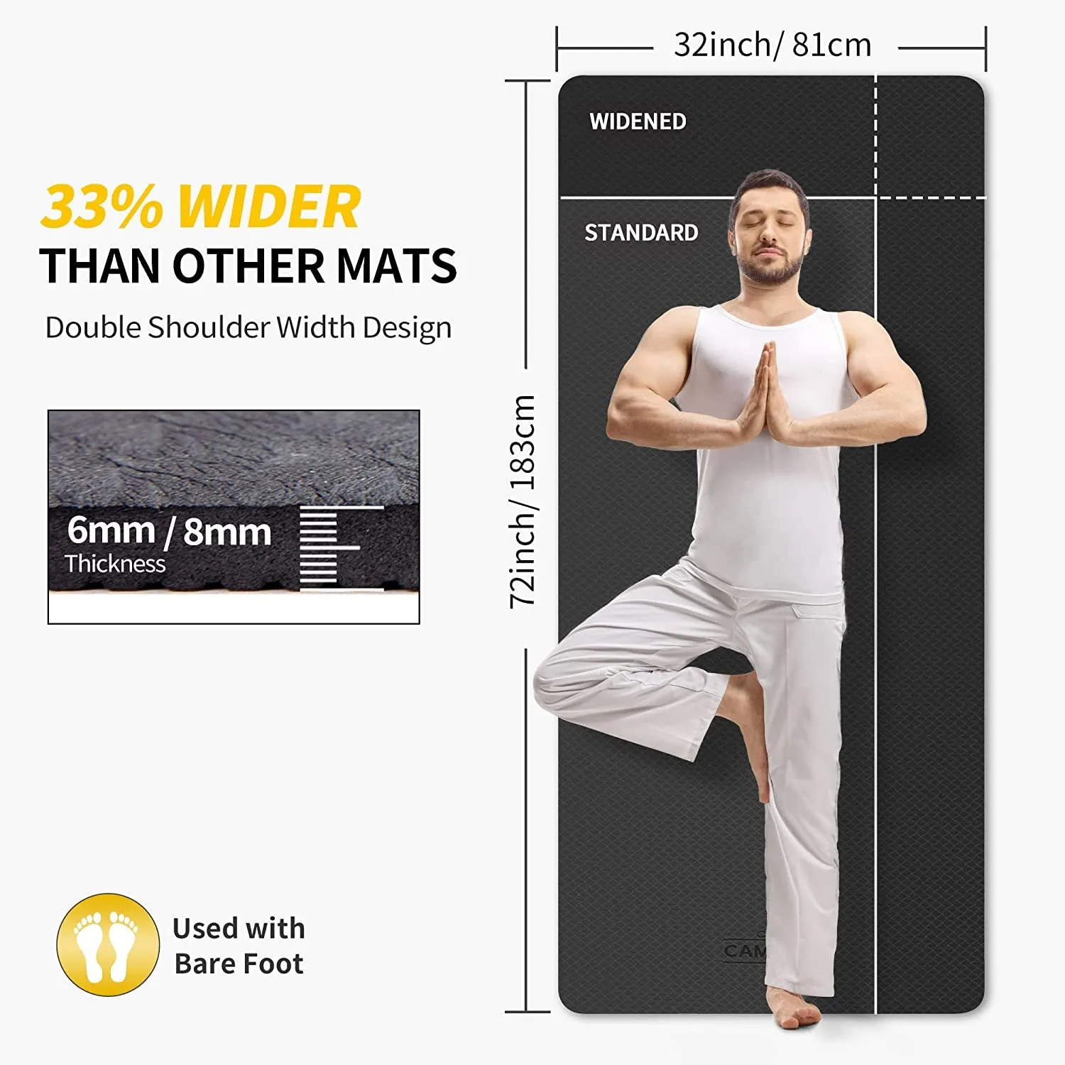 Extra Wide Yoga Mat for Women and Men (72"X 32"X 1/4"), SGS Certified, Non-Slip Large TPE Exercise Fitness Mat for Yoga, Pilates, Workout