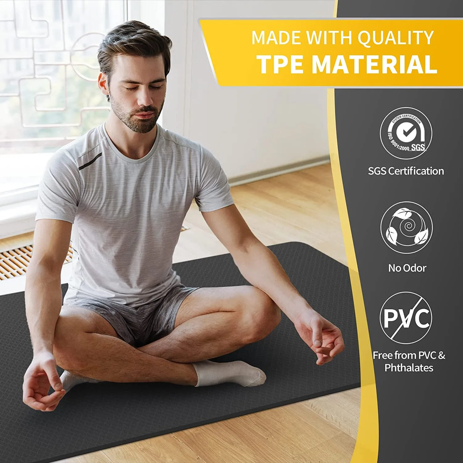 Extra Wide Yoga Mat for Women and Men (72"X 32"X 1/4"), SGS Certified, Non-Slip Large TPE Exercise Fitness Mat for Yoga, Pilates, Workout