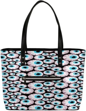 Eyeballs Horror Tote Bag Women Shoulder Handbags PU Leather Everyday Bag with External Pocket Large Capacity Aesthetic Corduroy Tote Bag for Travel Work Party