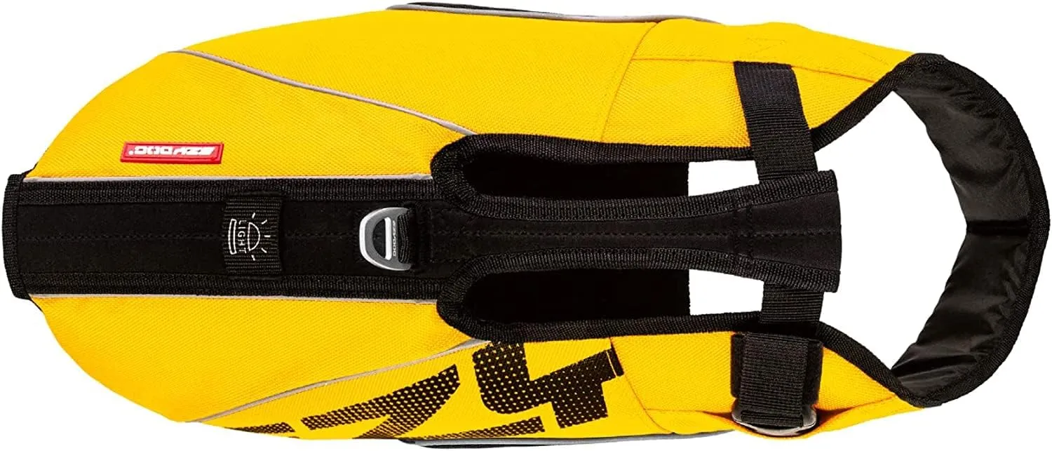EzyDog DFD X2 Dog Life Jacket - Adjustable Swimming Safety Life Vest Preserver with Continuous Neck Flotation, Reflective Trim, & Grab Handle (Medium, Yellow)