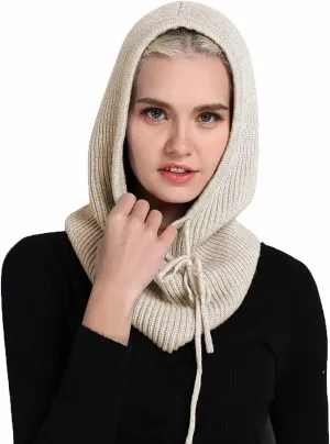 Facecozy Winter Hats for Women, Wool Blend Hooded Scarf Hat for Women Balaclava Knit Skull Cap Beanie Hat Men Neck Gaiters