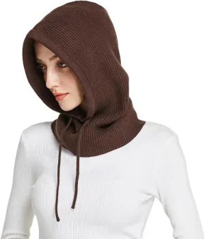 Facecozy Winter Hats for Women, Wool Blend Hooded Scarf Hat for Women Balaclava Knit Skull Cap Beanie Hat Men Neck Gaiters
