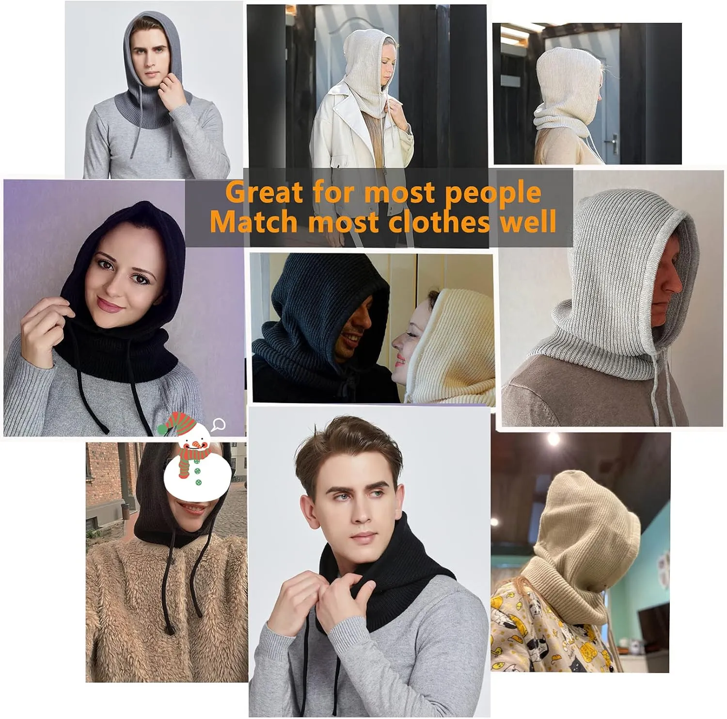 Facecozy Winter Hats for Women, Wool Blend Hooded Scarf Hat for Women Balaclava Knit Skull Cap Beanie Hat Men Neck Gaiters