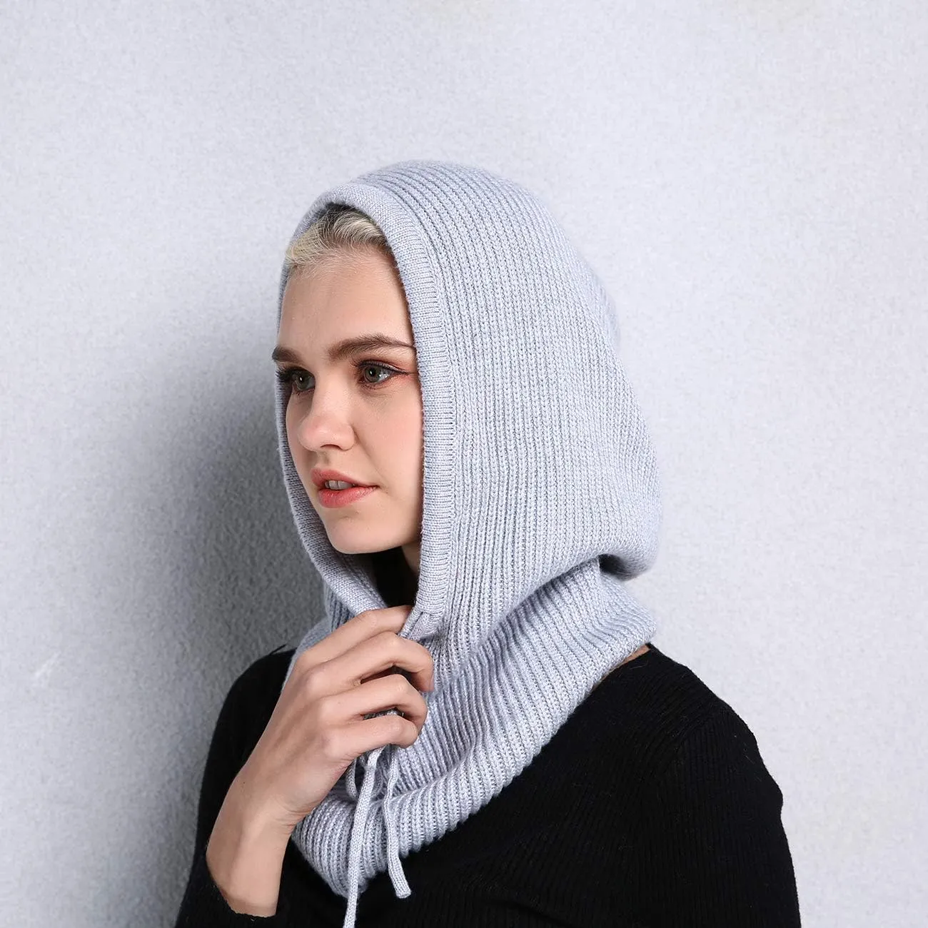 Facecozy Winter Hats for Women, Wool Blend Hooded Scarf Hat for Women Balaclava Knit Skull Cap Beanie Hat Men Neck Gaiters