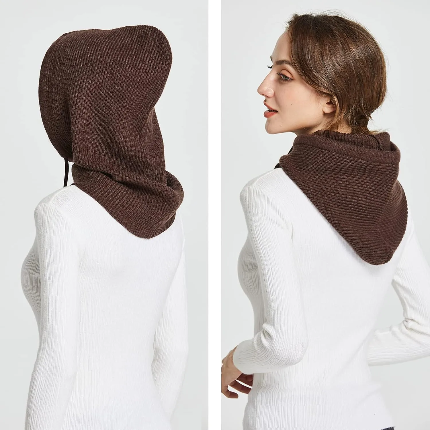 Facecozy Winter Hats for Women, Wool Blend Hooded Scarf Hat for Women Balaclava Knit Skull Cap Beanie Hat Men Neck Gaiters