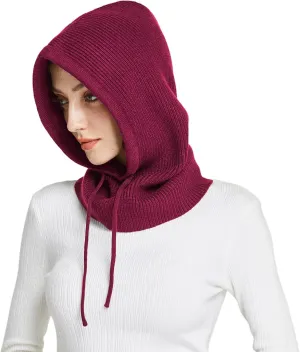 Facecozy Winter Hats for Women, Wool Blend Hooded Scarf Hat for Women Balaclava Knit Skull Cap Beanie Hat Men Neck Gaiters