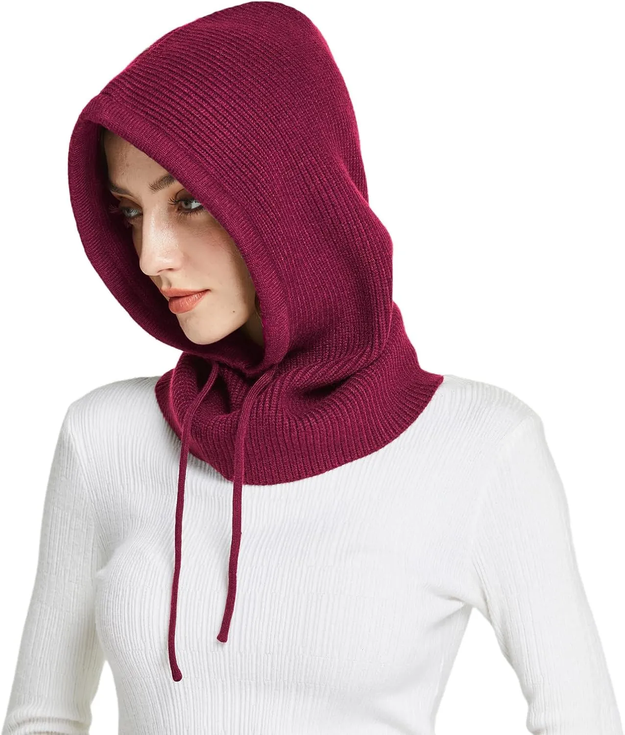 Facecozy Winter Hats for Women, Wool Blend Hooded Scarf Hat for Women Balaclava Knit Skull Cap Beanie Hat Men Neck Gaiters
