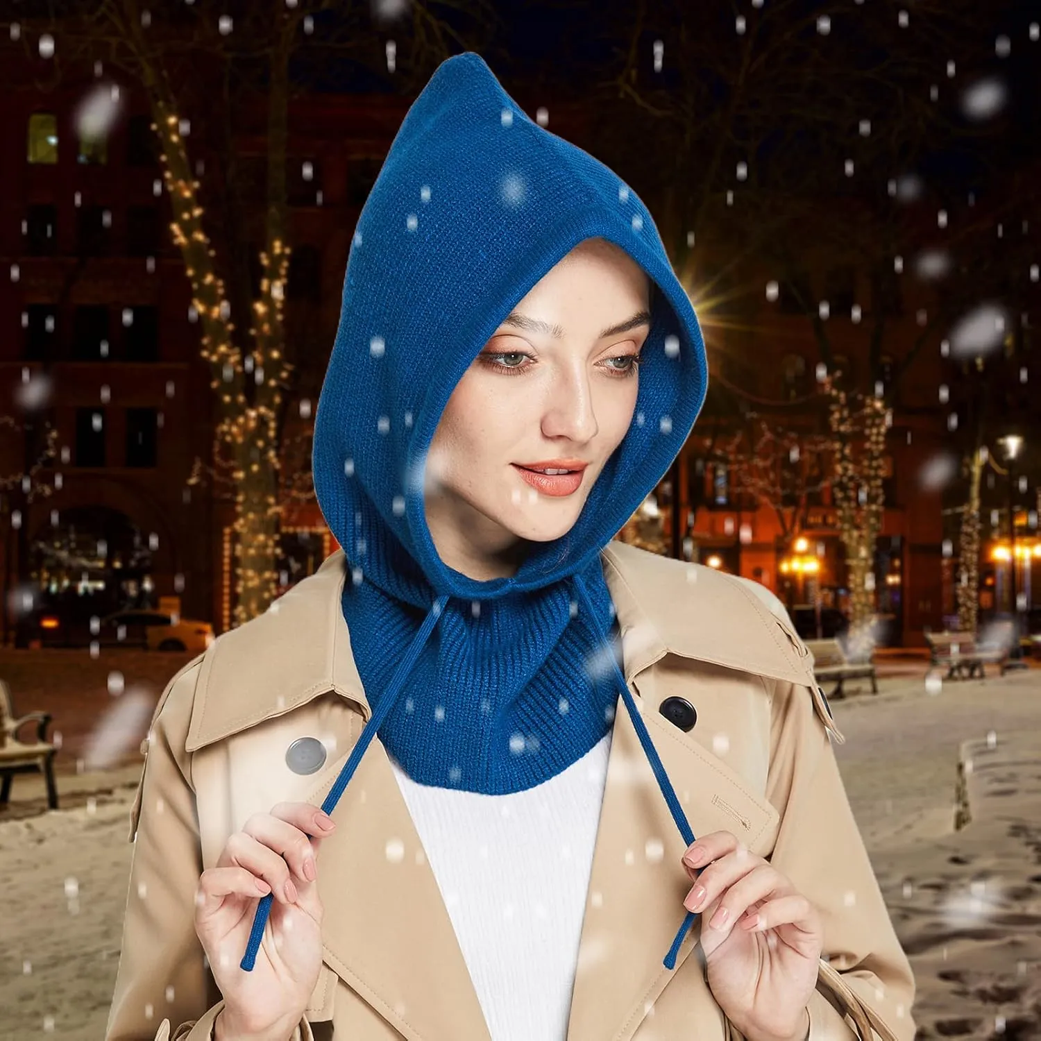 Facecozy Winter Hats for Women, Wool Blend Hooded Scarf Hat for Women Balaclava Knit Skull Cap Beanie Hat Men Neck Gaiters