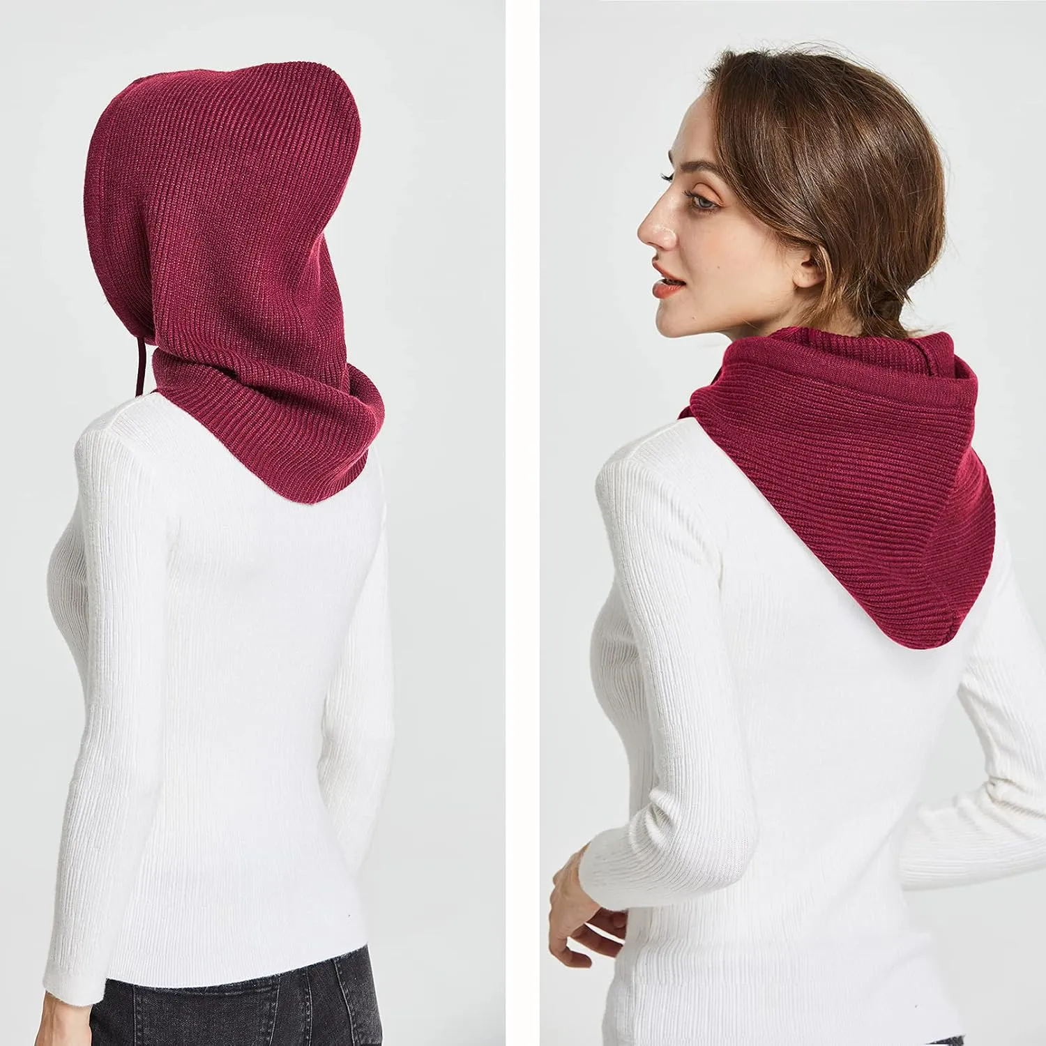 Facecozy Winter Hats for Women, Wool Blend Hooded Scarf Hat for Women Balaclava Knit Skull Cap Beanie Hat Men Neck Gaiters