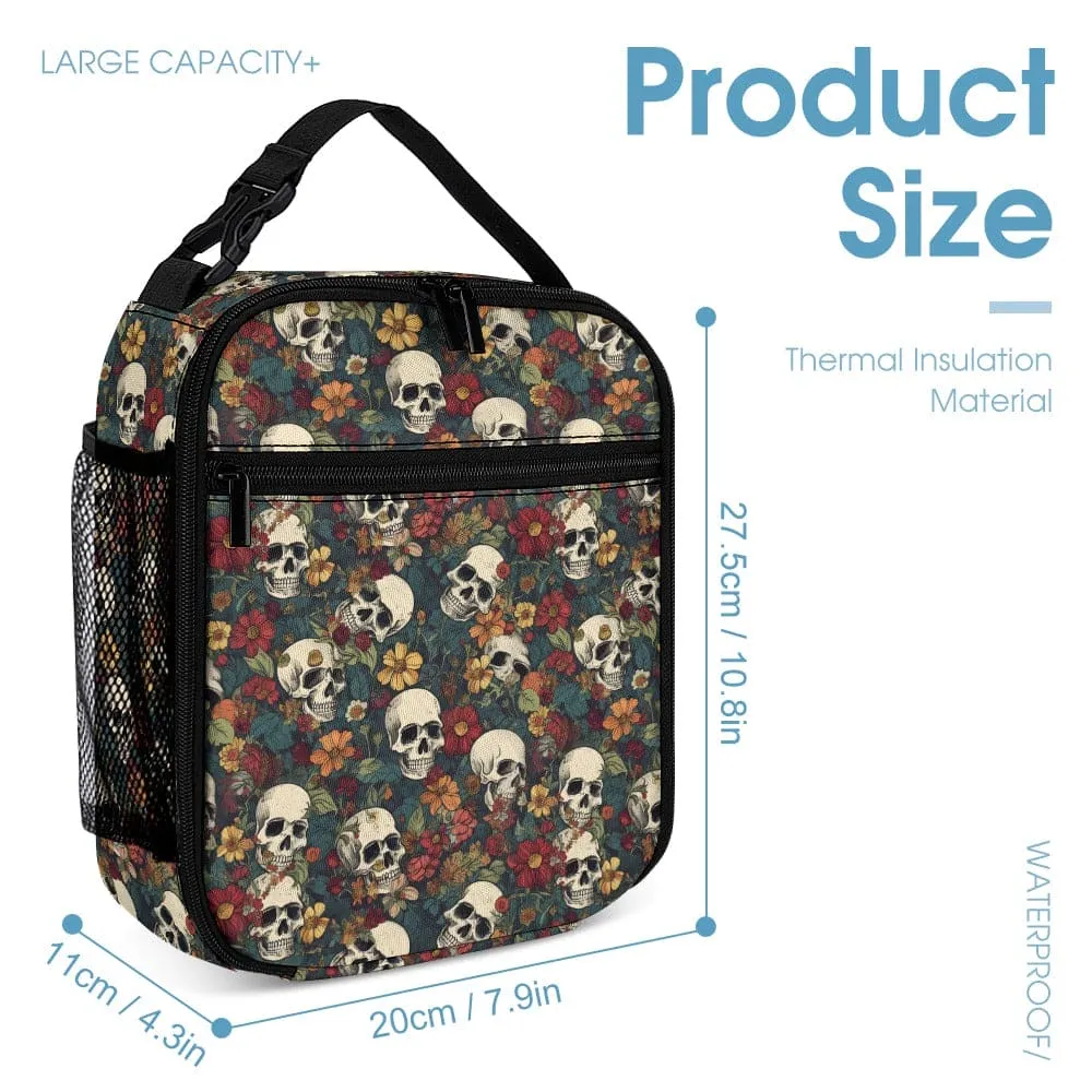 Fall Flowers Skull Backpack, Lunch Bag And Pencil Case Set