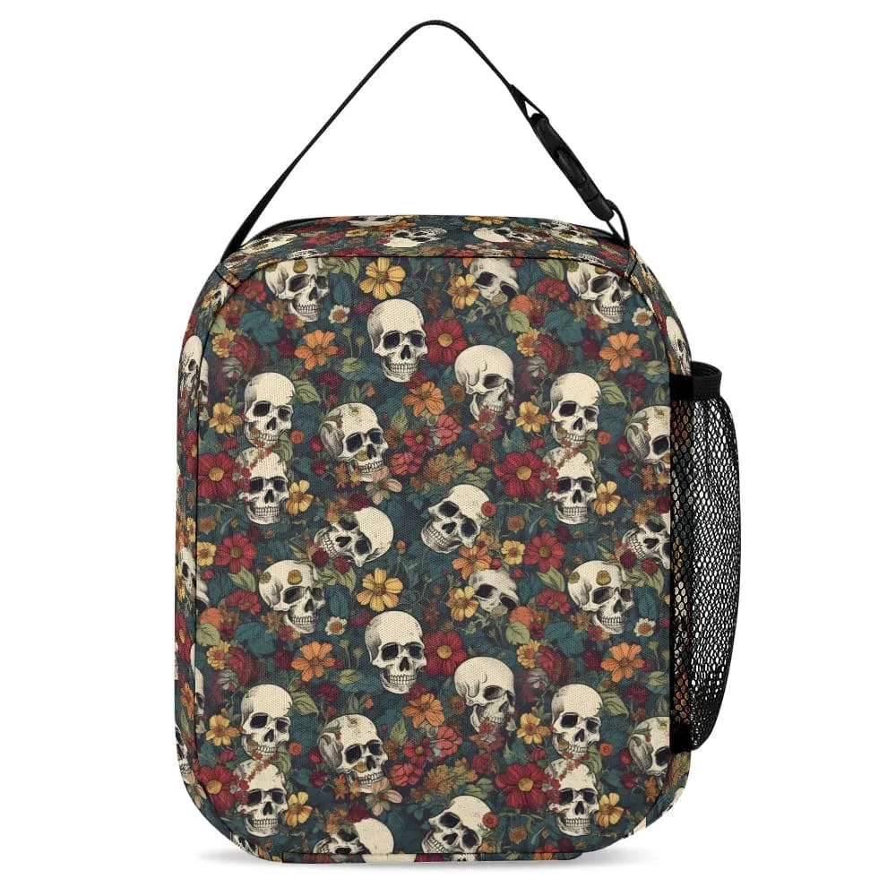 Fall Flowers Skull Backpack, Lunch Bag And Pencil Case Set