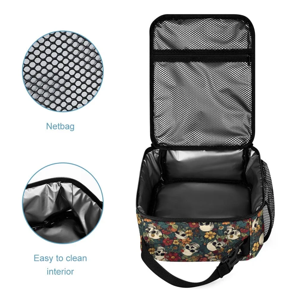 Fall Flowers Skull Backpack, Lunch Bag And Pencil Case Set