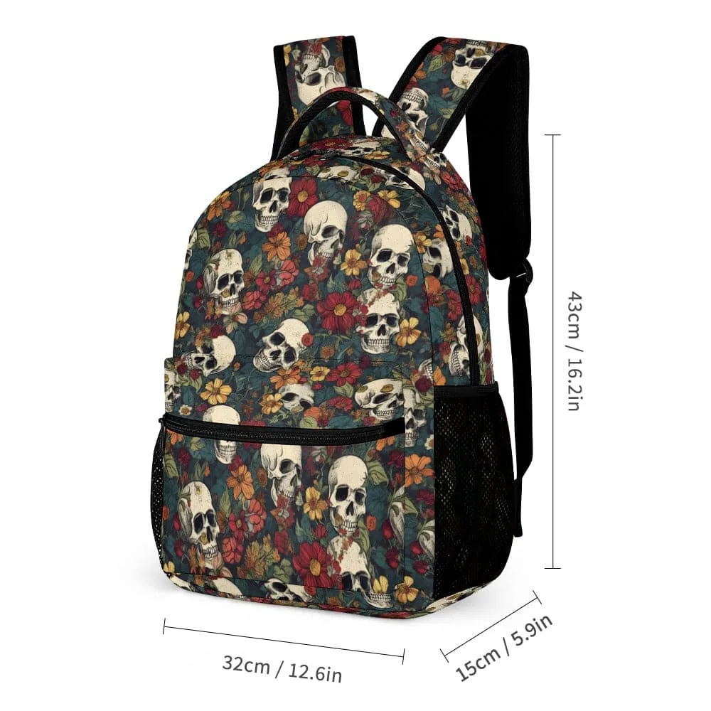 Fall Flowers Skull Backpack, Lunch Bag And Pencil Case Set
