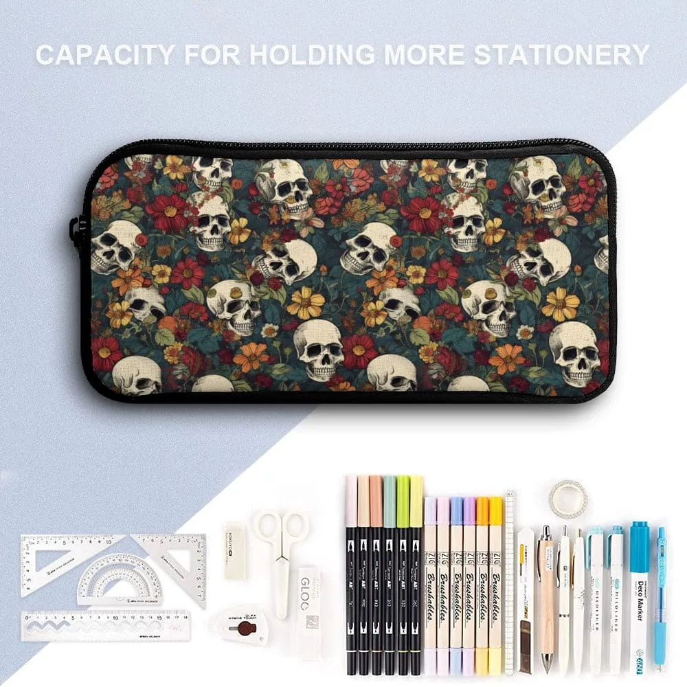 Fall Flowers Skull Backpack, Lunch Bag And Pencil Case Set