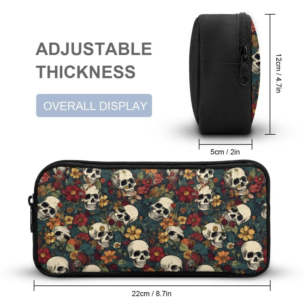 Fall Flowers Skull Backpack, Lunch Bag And Pencil Case Set