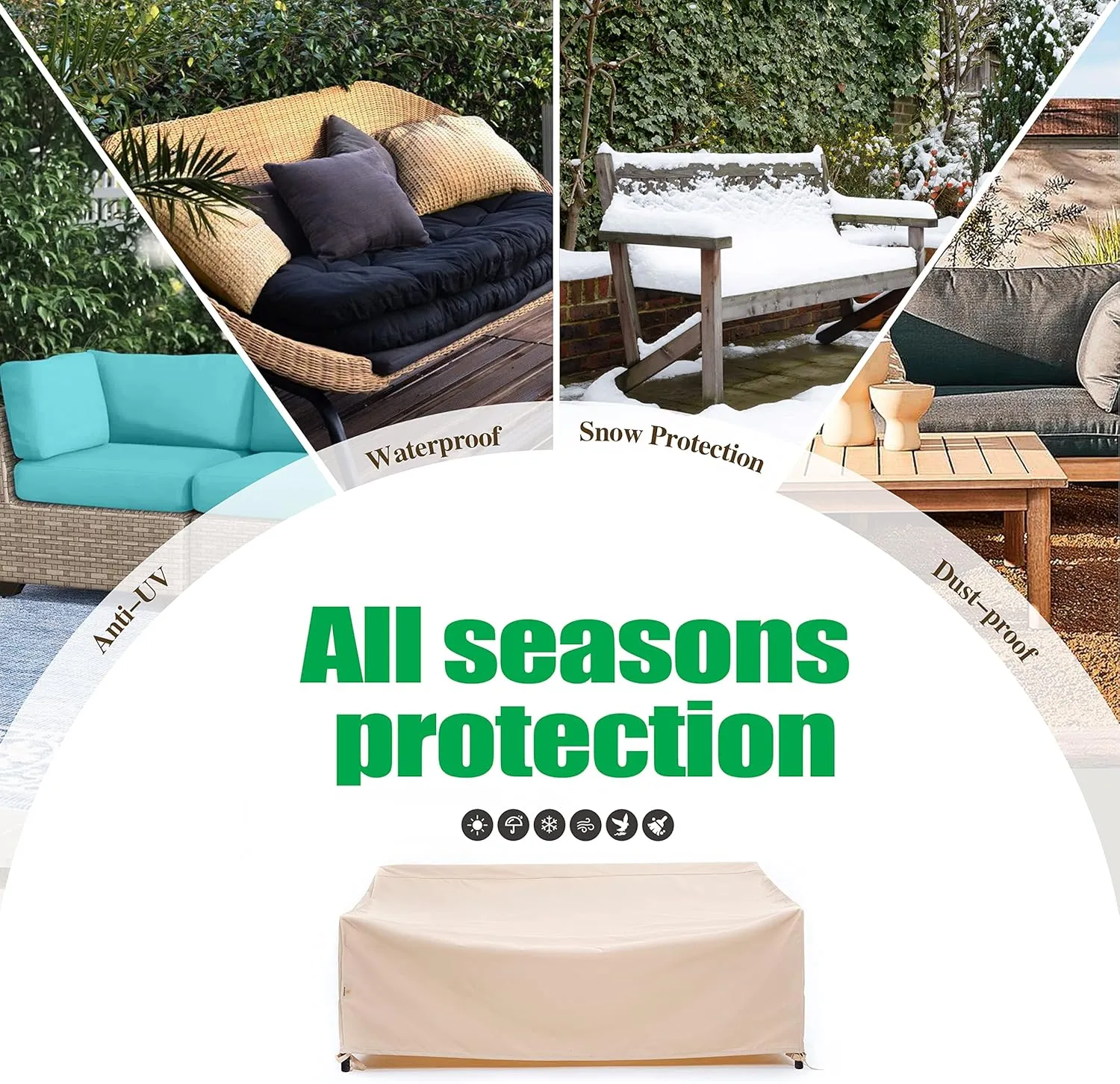 F&J Outdoors Waterproof UV Resistant 2 Seater Heavy Duty Patio Loveseat Cover, Beige, 58" W x 35" D x 35" H