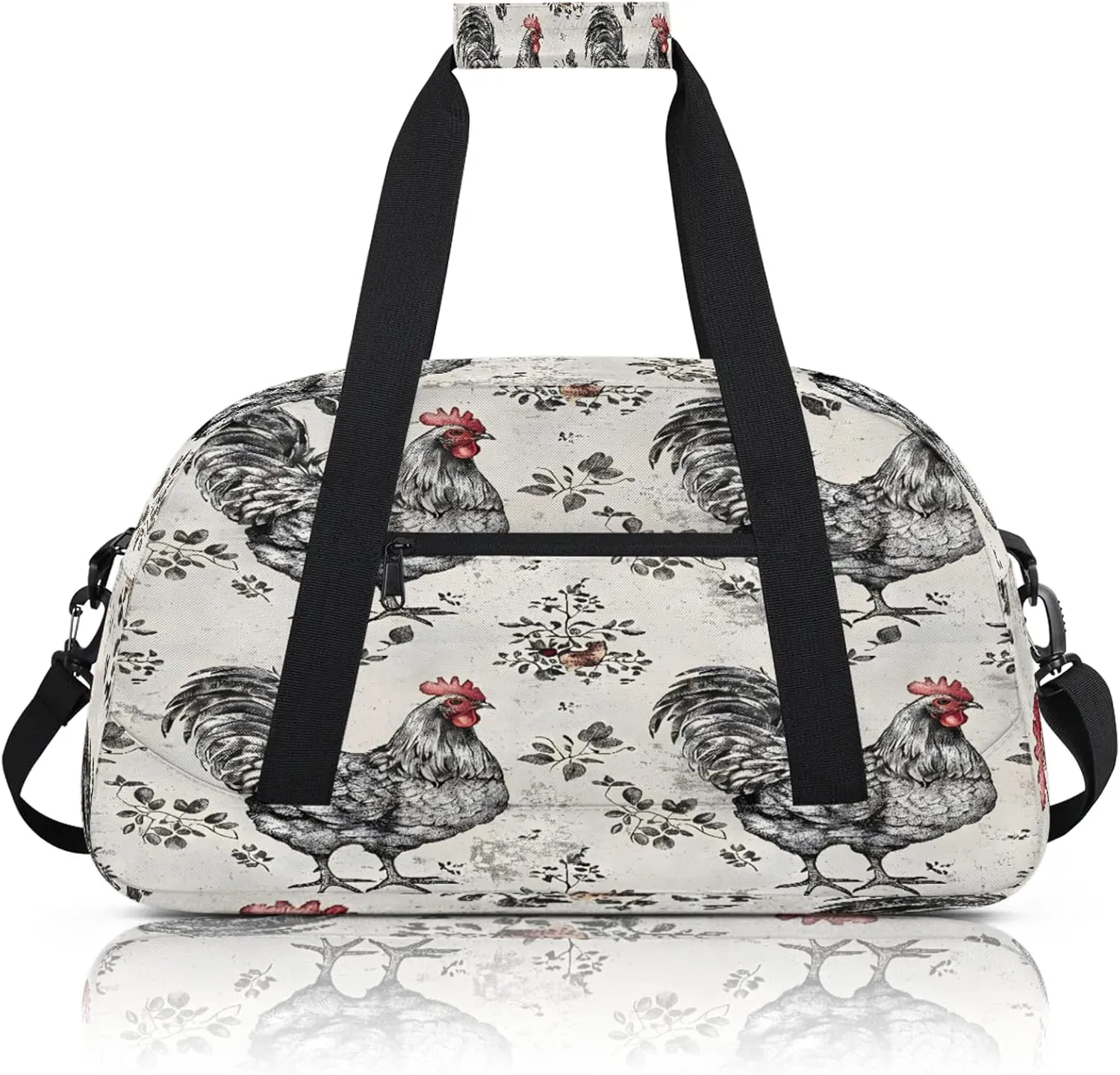 Farmhouse Chicken Hen Small Gym Bag 18 inch Carry On Duffel Bag for Weekender Travel Sports Workout Yoga Gymnastics Dance Ballet