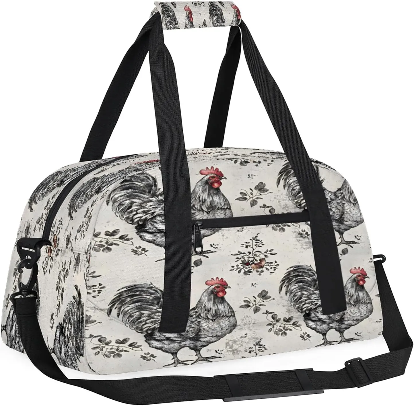 Farmhouse Chicken Hen Small Gym Bag 18 inch Carry On Duffel Bag for Weekender Travel Sports Workout Yoga Gymnastics Dance Ballet
