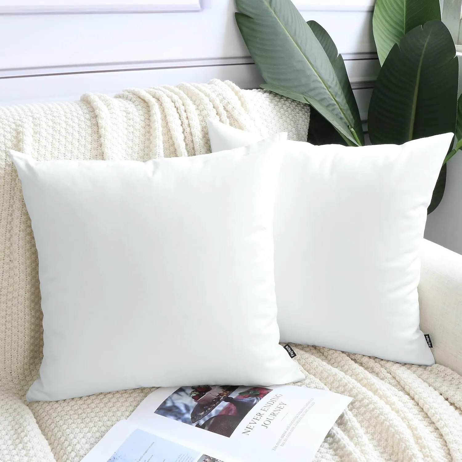 Faylapa 4Pcs Canvas Cotton Pillow Covers, 16 x 16 inch Solid Valentines Decorative Throw Pillow Cases Living Room Car Office Decoration (Case ONLY) (Off White, 40 * 40cm)